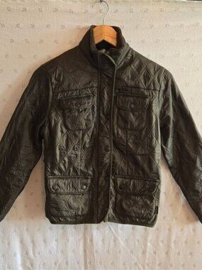 Barbour Kids Quilted Moto Jacket - Olive Green Fleece Lined Size Large